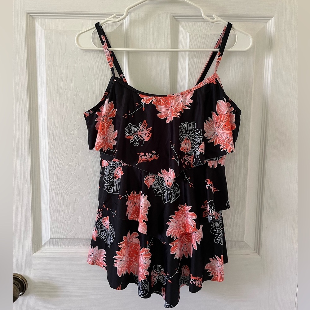 Summer Mae Black and Pink Floral Swimtop